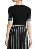 Half-Sleeve Tee w/ Triangle Trim, Black