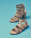 Karin Studded Strappy Flat Sandal, Nude/Silver