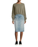 Cropped Seamless Cashmere Sweater, Moss Melange