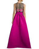 Sleeveless Embroidered Ball Gown, Fuchsia