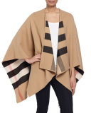 Charlotte Check-To-Solid Wool Cape, Camel