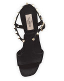Rockstud Leather Chunky-Heel Sandal, Nero