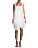 Sleeveless Pleated Silk Shift Dress, Ivory
