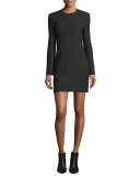 Rudi Long-Sleeve Crepe Open-Back Sheath Dress, Black