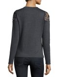 Alice Lace Cold-Shoulder Sweater, Gray