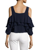 Viga Cold-Shoulder Silk Ruffle Top