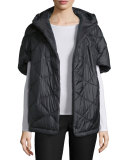 Hooded Down Zip-Front Capelet, Black