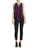 Laced Printed Silk Handkerchief Tank, Midnight