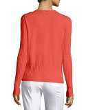 Ottoman & Pointelle Knit Jewel-Neck Cardigan, Hibiscus
