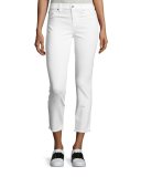 Roxanne Raw-Edge Ankle Skinny Jeans, White