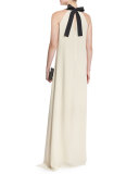 V-Neck Silk-Crepe Halter Gown, Butter