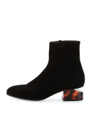 Kelly Suede Tilt-Heel Bootie, Black