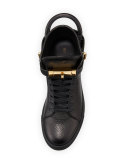 100mm High-Top Leather Sneaker with Padlock, Black