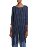 Midnight Blues Long Tunic with Fringe