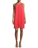 One-Shoulder Pleated Shift Dress, Rio Ruby