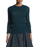 Long-Sleeve Crochet Pullover, Petrol