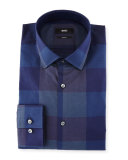 Jenno Large-Check Slim-Fit Dress Shirt, Navy
