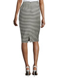 Striped Pencil Skirt W/Slit, Black Multi 