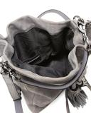 Large Moto Drawstring Crossbody Bag, Gray