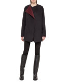 Embellished-Collar Cheetah-Print Blouse, Mangosteen/Black
