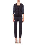 Striped Cardigan w/Polka-Dot Sleeves, Indigo/Denim