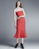 Luna Strapless Flounce-Hem Dress, Venetian Red