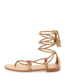Bailee Lace-Up Flat Gladiator Sandal, Buff