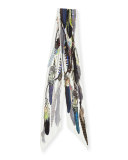 Feathers Super Skinny Silk Scarf, Ivory