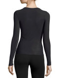 Whisper Long-Sleeve Crewneck Layering Top, Black