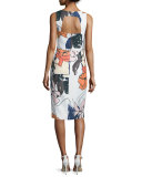 Sleeveless Floral-Print Belted Sheath Dress 