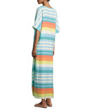 Striped Organic Cotton Kimono Coverup Dress, Equator