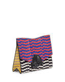 New Small Mixed-Print Snakeskin Clutch Bag, Black/Yellow/Geranium