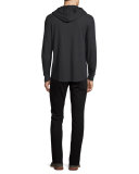 Long-Sleeve Waffle-Knit Hoodie, Black