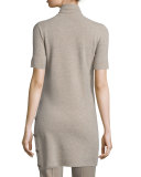 Short-Sleeve Side-Button Sweater, Taupe