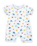 Deep Sea Delight Printed Pima Shortall, Blue/White, Size 3-24 Months