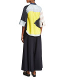 Sera Pleated Twill Culottes, Blue