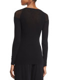 Long-Sleeve Sheer-Shoulder Tee, Black 