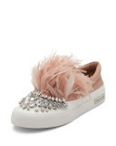 Jeweled Feather Skate Sneaker, Neutral