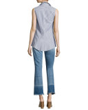 Striped Sleeveless Peplum Shirt, Blue Pattern