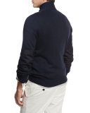 Full-Zip Cotton Sweater, Navy