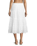 Broderie Anglaise Smocked Coverup Peasant Skirt, White