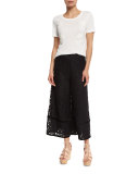 Lace-Trim Velour Culottes, Black
