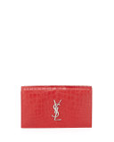 Croc-Embossed Leather Clutch Bag, Rouge Red