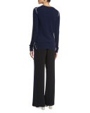 Long-Sleeve Crewneck Cashmere Sweater, Midnight