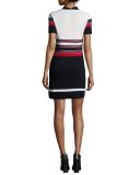 Krista Short-Sleeve Striped Polo Dress, Blue/Red