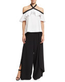 Alyssa Off-the-Shoulder Halter Top, Navy/Black