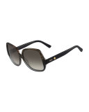 Gradient Square Ombre Drop-Temple Sunglasses, Brown/Gray