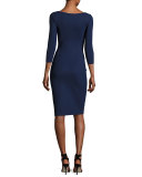 Clori 3/4-Sleeve Cross-Front Cocktail Dress, Navy