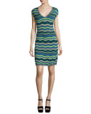 Star-Striped Sheath Dress, Teal