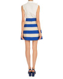 Striped Pleated A-Line Skirt, Natural/Navy
